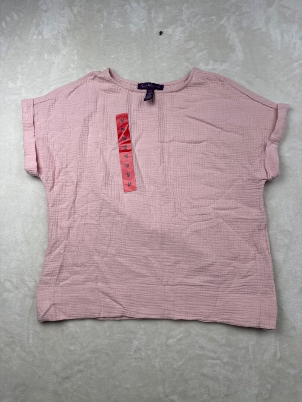 Gloria Vanderbilt Womens Pink Textured Short Sleeve Top Size M